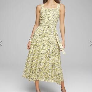 White House Black Market Yellow and Black Midi Dress